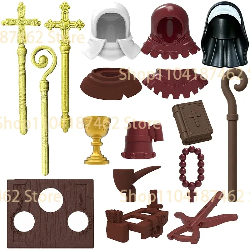 MOC Mittelalterliche Bausteine Priesterhut Umhang Scepter Dekorative Perlen Historische Figur Zubehör Kreative DIY Bausteine Spielzeug Geschenke