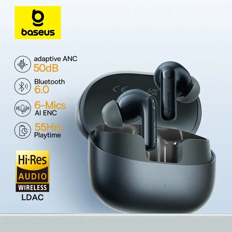 Baseus EP10 Pro ANC Ohrhörer Kabellose Bluetooth 6.0 Kopfhörer 50dB Echtzeit-Adaptive Kopfhörer 6 Mikrofone Hi-Res LDAC IP55 Ohrstöpsel