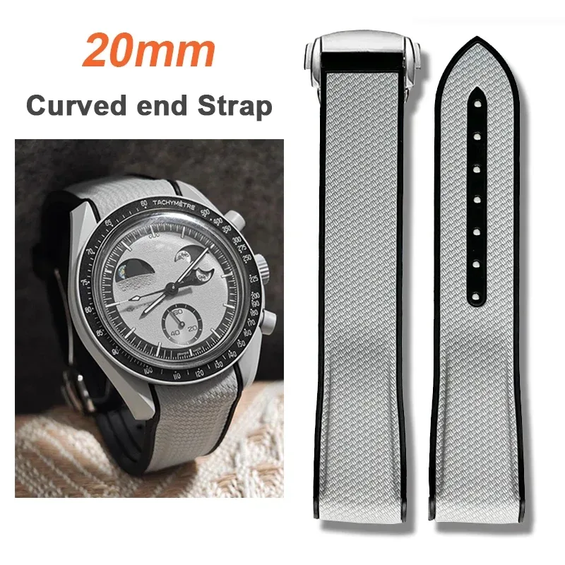 Armband für Omega X Swatch Joint MoonSwatch, 20 mm, gebogenes Ende, Silikon-Gummiband für Seamaster 300, wasserdichtes Sportuhrenarmband