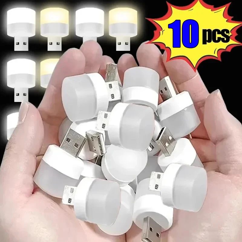 10/1PCS USB Nachtlicht Mini LED Nachtlicht USB Stecker Lampe Power Bank Lade USB Buch Lichter runde Lesen Augenschutz Lampe