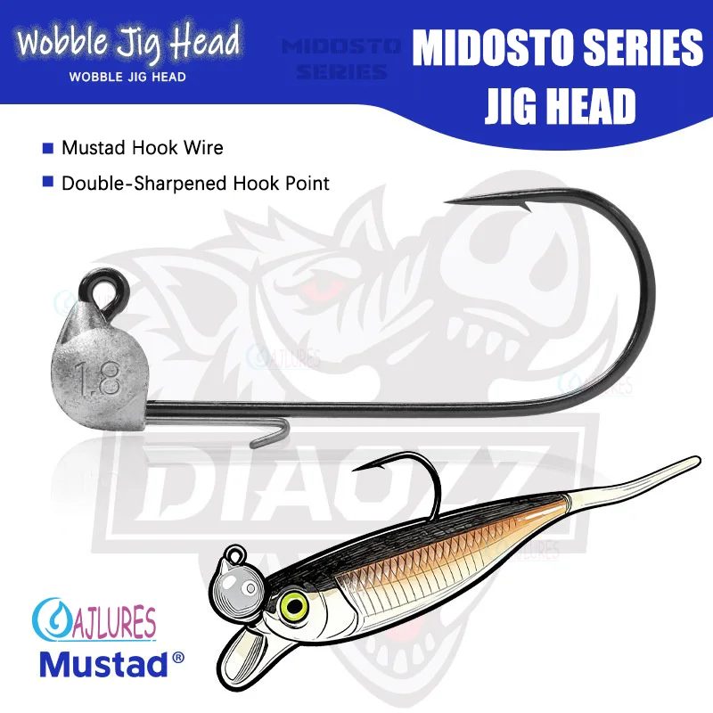 5 Stück Jigkopfhaken 0,9g 1,3g 1,8g 2,7g Midosto Serie Wobble Mustad Haken Bleijigs für Weichköder für Barsch- und Forellenangeln