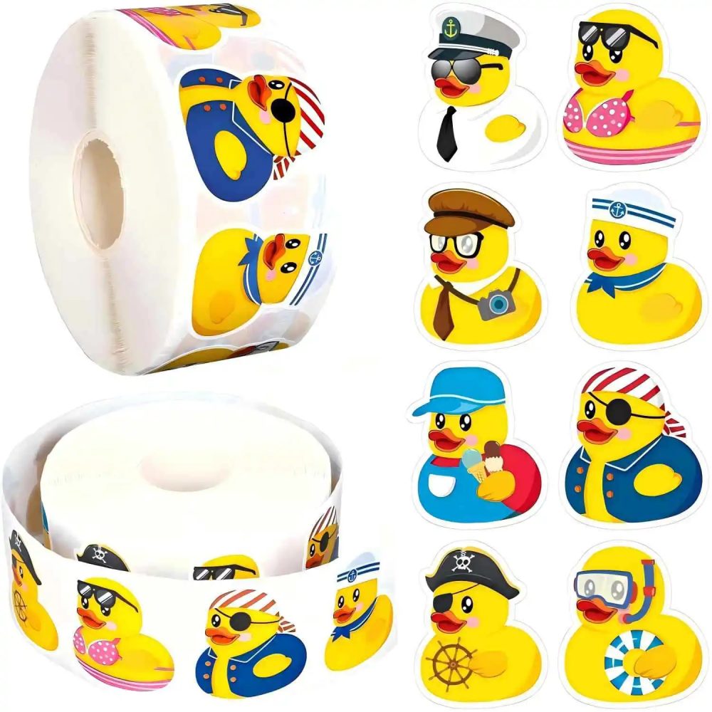 500 Stück Enten-Aufkleber, niedliche gelbe Gummi-Enten, Rollaufkleber, Geschenk für Enten-Geburtstagsfeiern, Pool-Partys, 2,5 cm