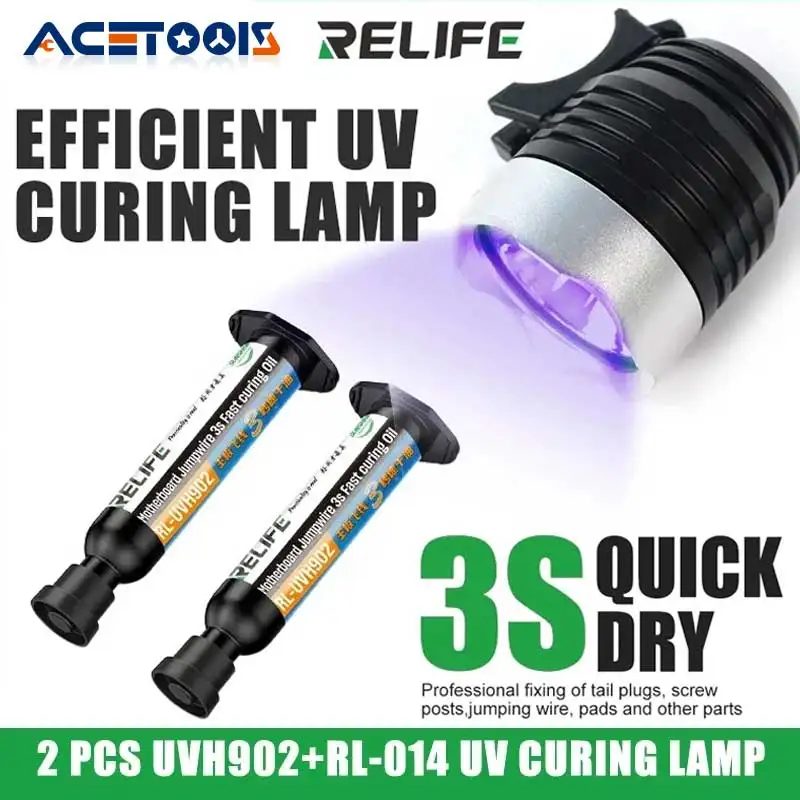 2pcs relife RL-UVH902 10ml uv 3s schnell trocknende Löt masken tinte für Handy reparatur sprung draht + RL-014 UV-Härtung licht werkzeug