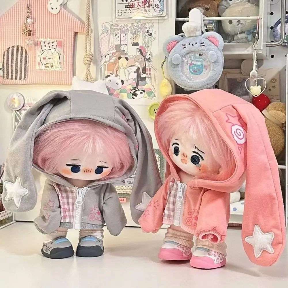 20 cm Puppe Kleidung Cartoon Kaninchen Ohr Rosa Grau Puppe Kaninchen Ohr Mantel Spielen Haus Foto Requisiten Mini Sweatshirt Jacke spielzeug