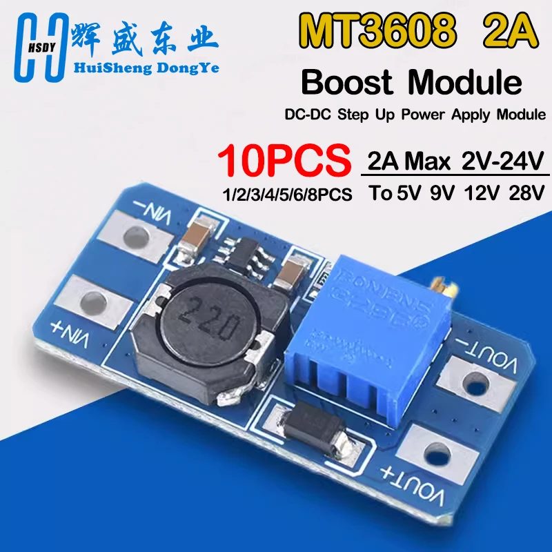 1-10PCS MT3608 Boost Modul DC-DC Step Up Converter Booster Netzteil Modul Bord 2A Max 2V-24V Zu 5/9/12/28V für Arduino