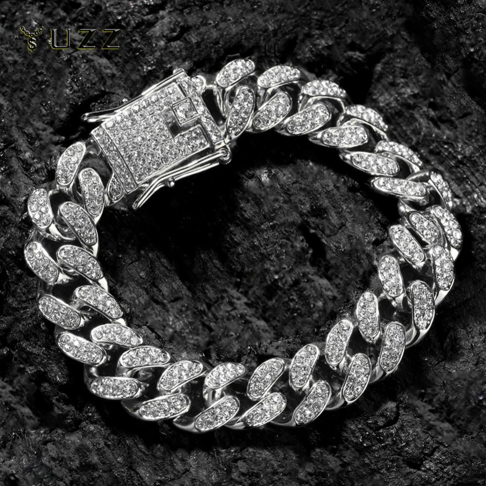 HipHop Männer Frauen 13 MM Zinke Kubanische Gliederkette Armband Bling Iced Out 2 Reihe Strass Gepflastert Miami Rhombus Kubanischen Kette Schmuck