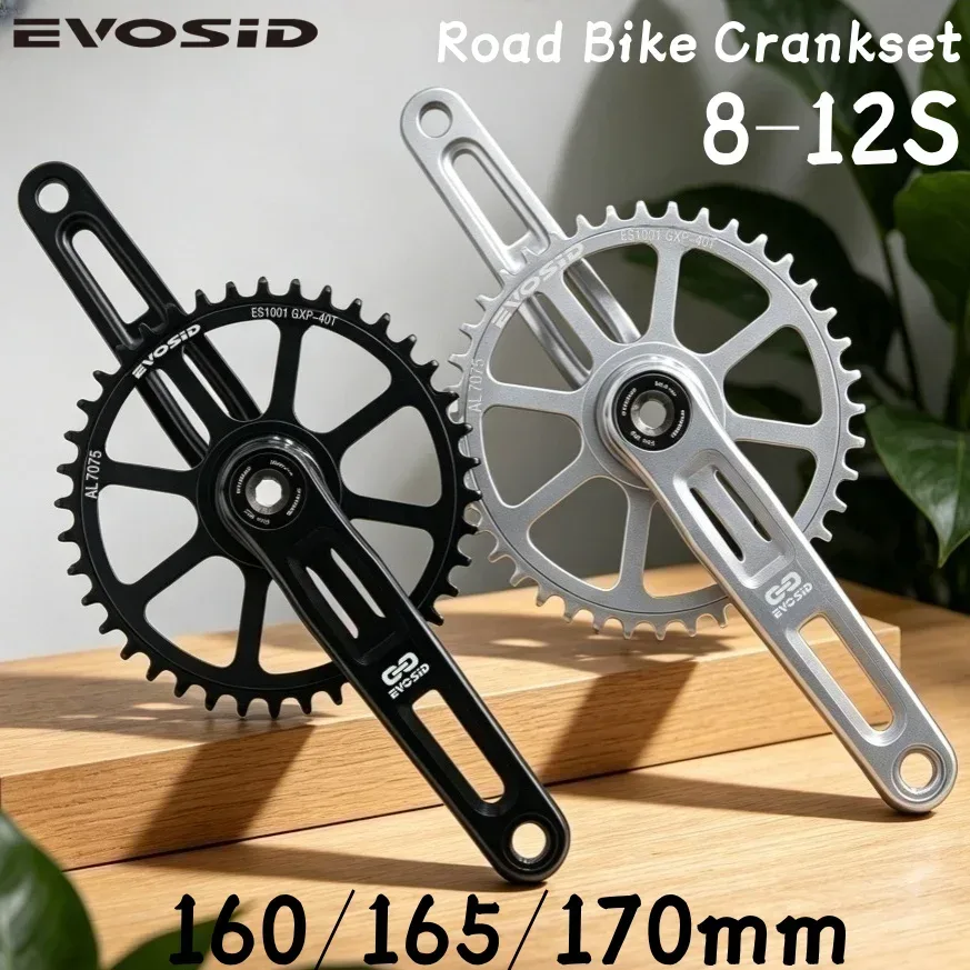 EVOSID Rennrad-Kurbelgarnitur 160/165/170mm Kettenblatt 40/42/44/46/48T Gravel-Fahrrad Integrierte Kurbelgarnitur 11/12-fach Faltbares Fahrrad