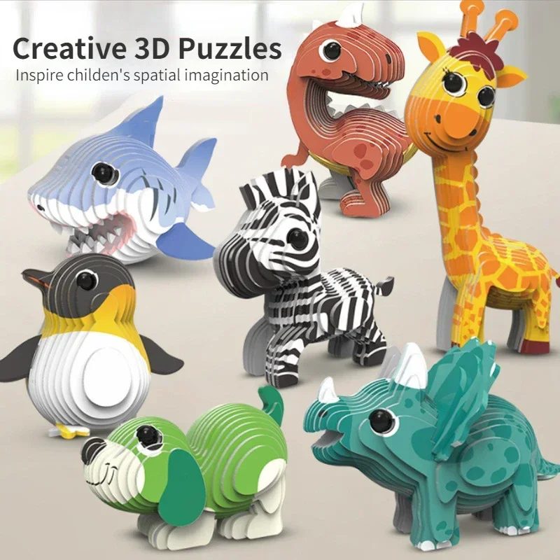 Kinder 3D Puzzle Kindergarten Tier Puzzle Intelligenz Frühe Bildung Spielzeug Dinosaurier Tier Modell Papier 3-4-5-6 Jahre alt