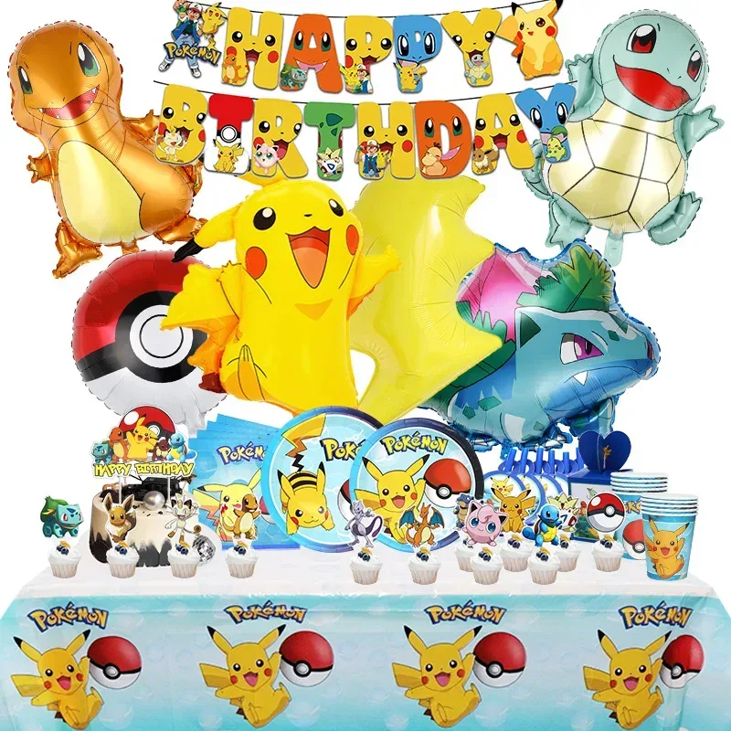 Pokemon Geburtstag Party Dekoration Neue Ligntning Pikachu Ballon Kid Event Liefert Einweg Geschirr Banner Hintergrund Platte