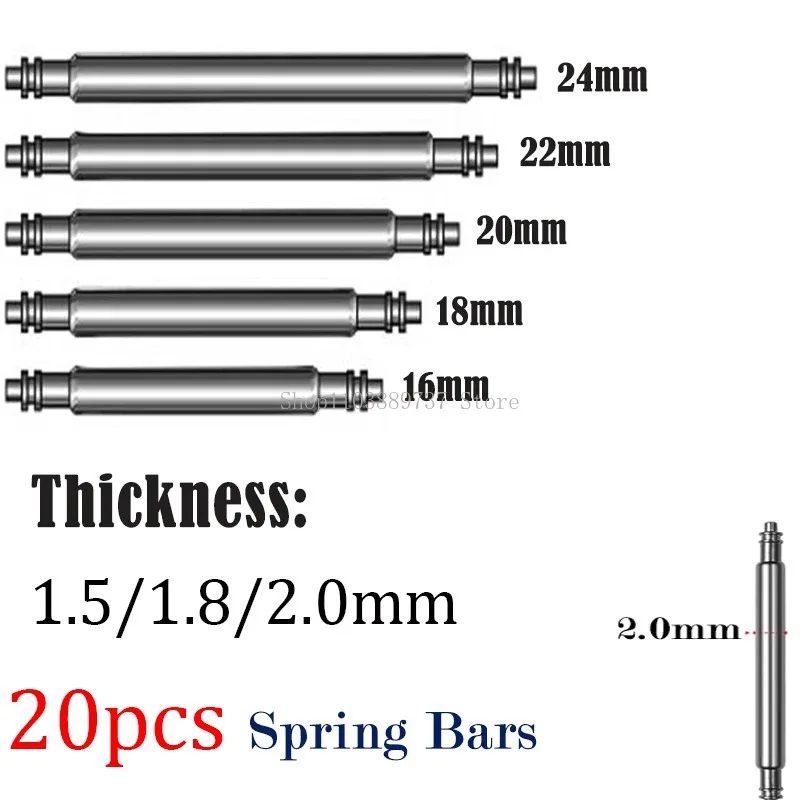 15 Stück Uhrenarmband-Stift, 2,0 mm Durchmesser, Federstange, Uhrenteil, Edelstahl, Federstab-Verbindungsstifte, 2 mm Dicke