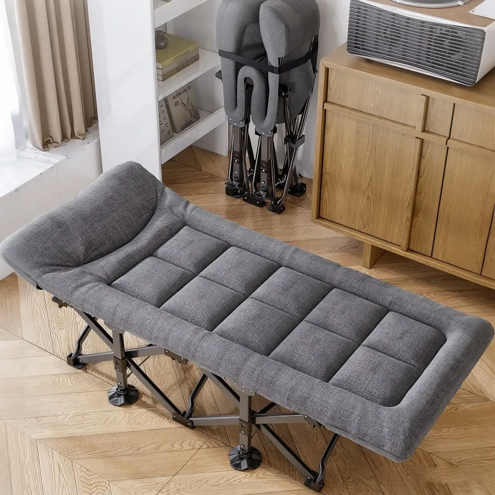 Klappbares Campingbett für den Garten, Einzelbett mit Kissen & Tasche, 200 kg belastbar, verstellbare Liege für Nickerchen im Büro