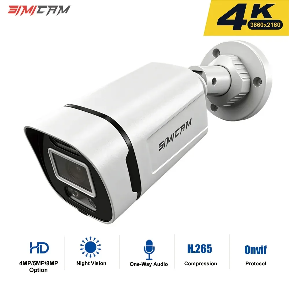 4K PoE Videoüberwachungskamera IP Onvif Audio 48V POE/DC 12V 4MP/5MP/8MP Nachtsicht Bullet Wasserdichte Sicherheitskamera für NV