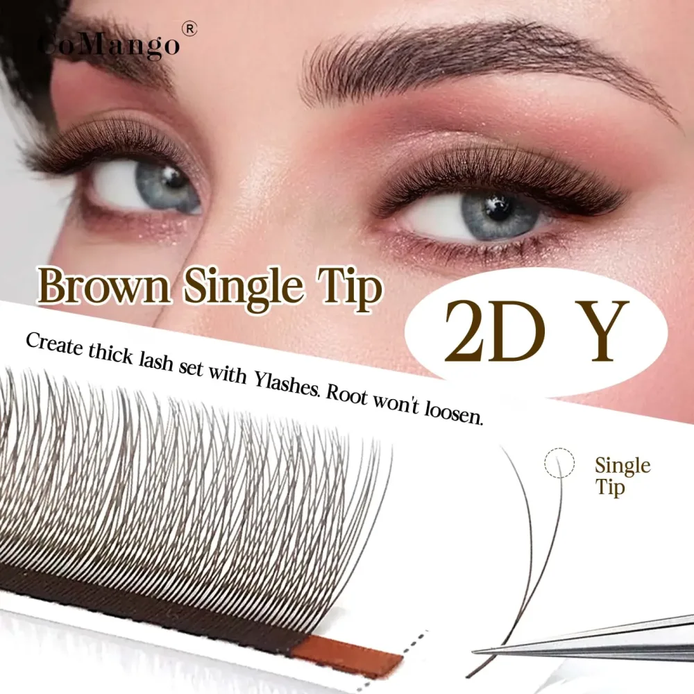 CoMango Mix 8-12/8-15mm braune Wimpernverlängerung 2D V Form falsche Wimper vorgefertigte Fächer weiches Licht natürliche Wimpern Makeup