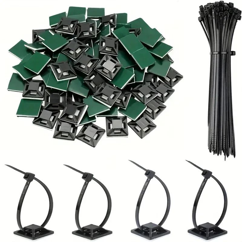 160 Stück Kabelbinderhalterungen, selbstklebende Rückseite, Kabel-Organizer, Management-Clips, Wandankern für sichere Drahthaltung, Lichtfixierung