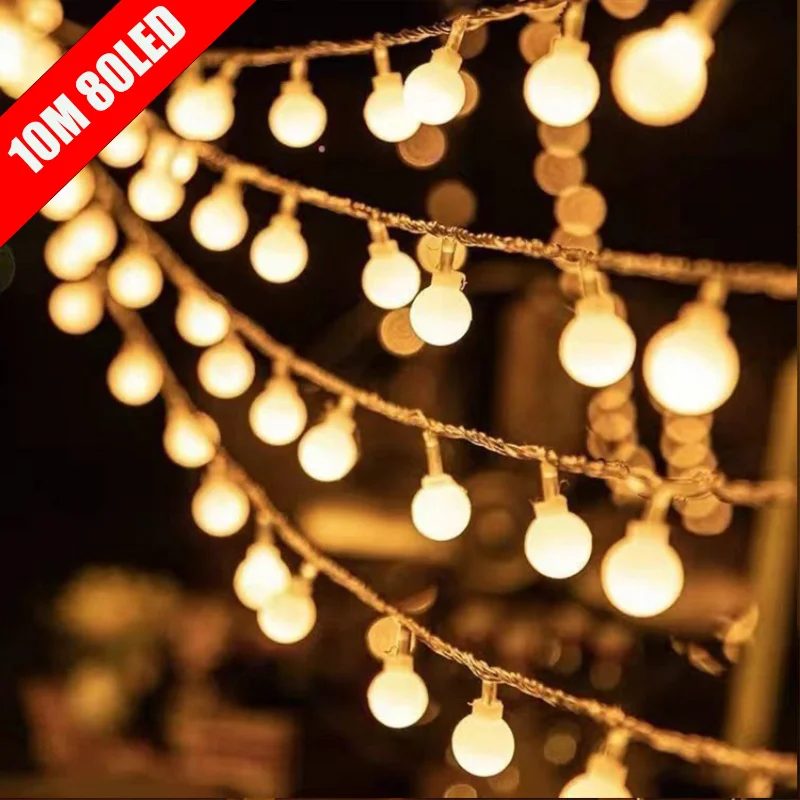 10 m kleine Kugel-Lichterkette, Globus-Lichterkette, USB/batteriebetrieben, für Garten, Weihnachten, Schlafzimmer, Hochzeit, Camping, Zelt-Dekoration