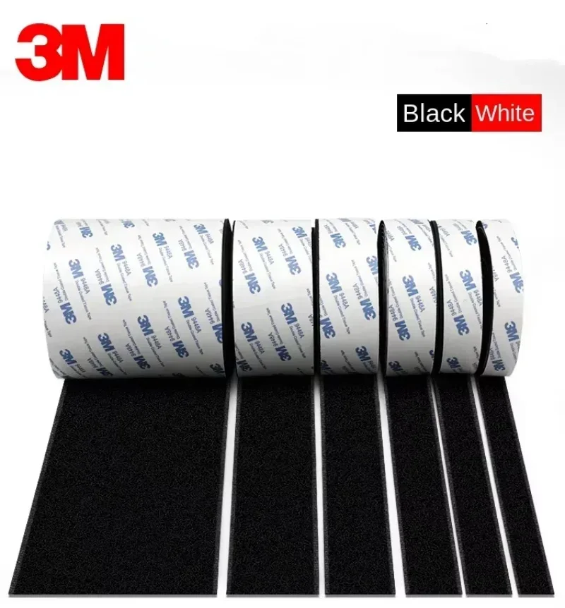 3M 9448A Schwarzes doppelseitiges, selbstklebendes 3 m 16?100 mm starkes, spurloses, hochtemperaturbeständiges Klettverschlussband