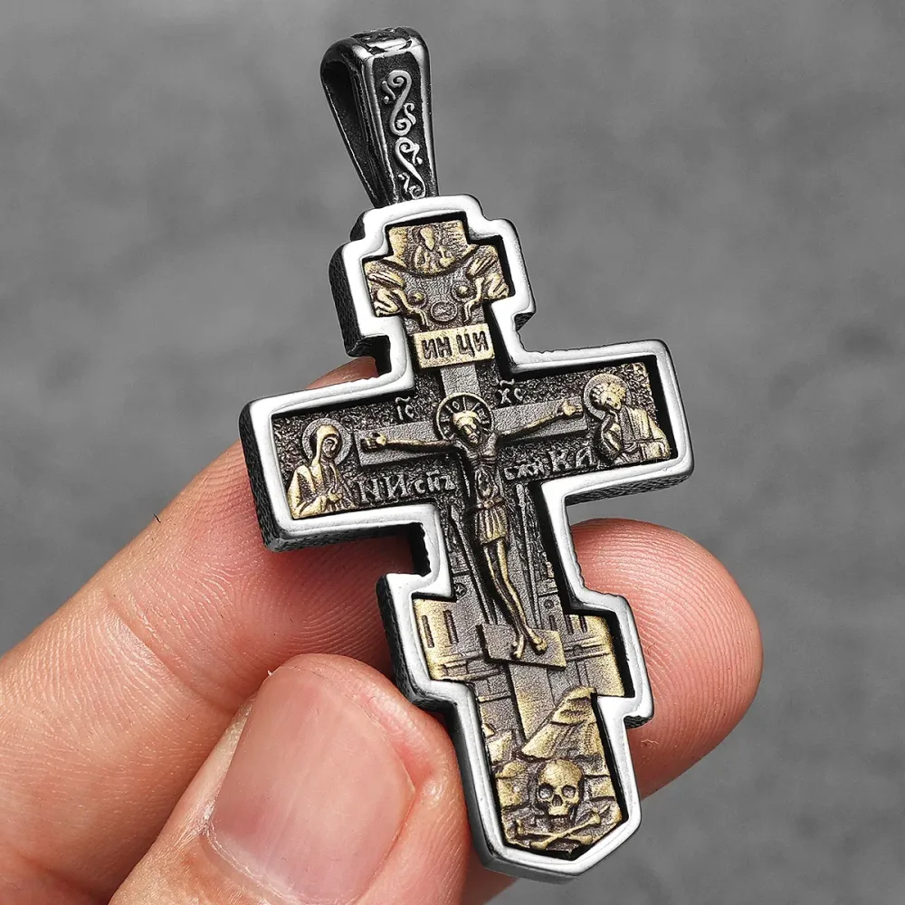 Retro Jesus Kreuz Männer Halskette Messing Edelstahl Anhänger Kette Frauen Schmuck Punk Persönlichkeit Mode Großhandel Dropshiping