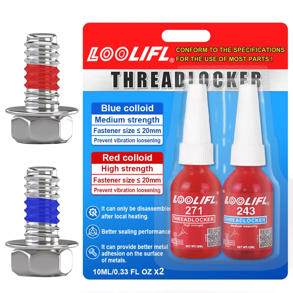 LOOLIFL 10 ml anaerober Kfz-Schraubenkleber, Vorteilspack ? 243 mittelgroß + 271, hochfest, rostfrei, korrosionsbeständig, für Autos