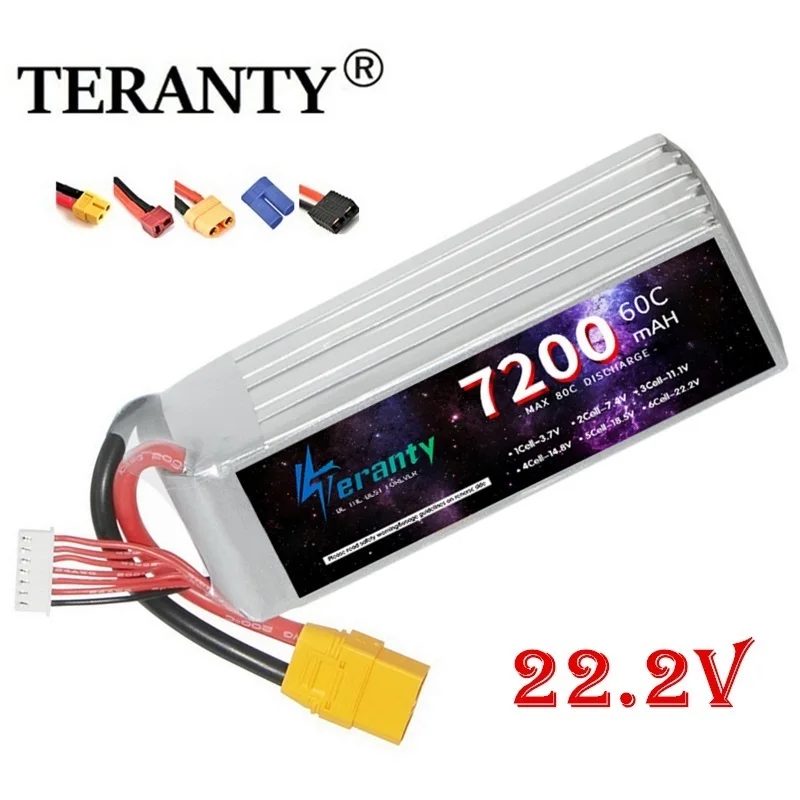 TERANTY Lipo RC Batterie 6S 22,2V 60C 7200mAh FPV mit Deans XT90 EC5 Anschluss für FPV Drohnen Racing Quadcopters Flugzeug