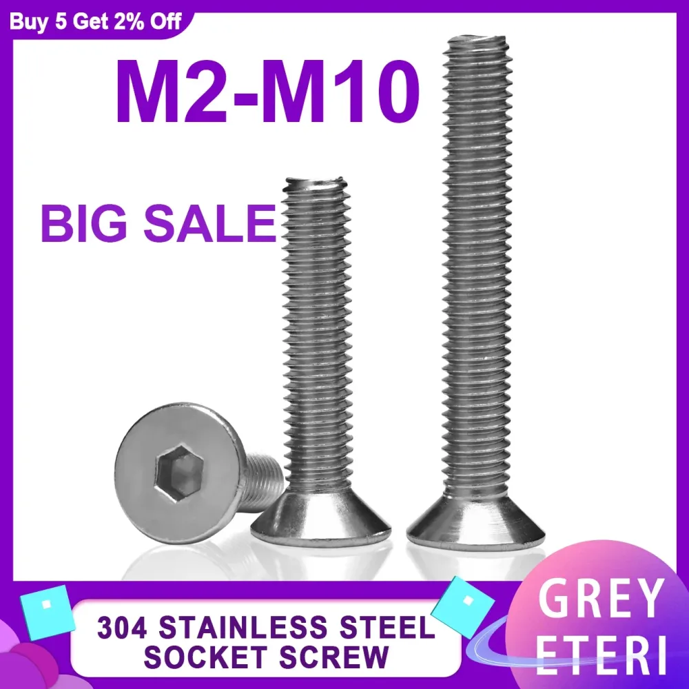 304 Edelstahl DIN7991 Senkkopf Innensechskantschrauben Bolzen Inbussgewinde Maschine Metallschrauben M2 M2,5 M3 M4 M5 M6 M8 M10