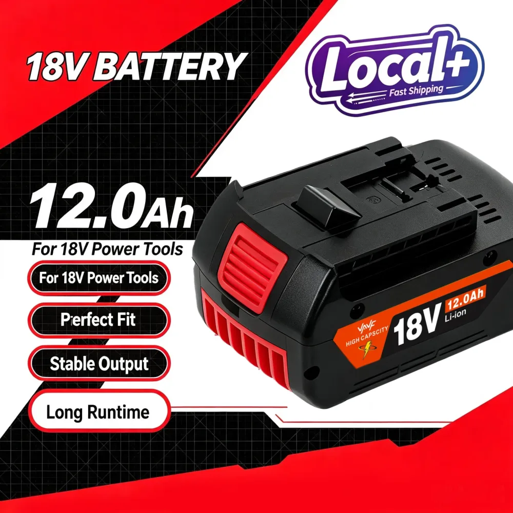 EU-Lokallager 12000mAh 18V Lithium-Ionen-Akku Kompatibel mit Bosch 18V BAT609 BAT618 BAT622 Passend für GWS18-V-LI GBH18-V-LI GSA18-V-LI, Wiederaufladbarer Ersatzakku für Bohrhammer, Säbelsäge und