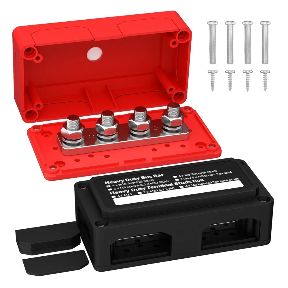 300A Stromsammelschiene 12V DC Wasserdichter Stromverteilerblock mit 4 x M8 / M10 Bolzen Hochleistungs-Marinebatterie-Sammelschienen-Anschlussblock