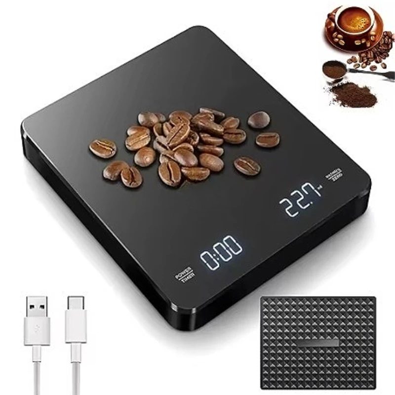 1Set Elektronische Kaffeewaage mit Silikon Pad Digitale Kaffeewaage mit Timer Led-anzeige USB Lade Hause Café Verwenden Gutes Geschenk