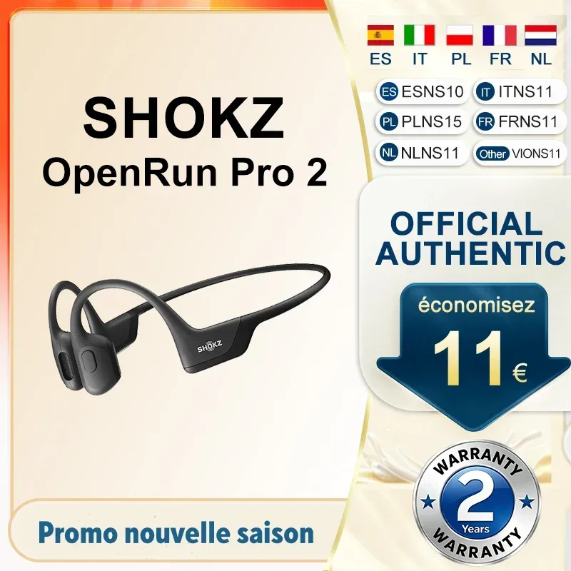 Original SHOKZ OpenRun Pro 2 S820 Sportkopfhörer mit Knochenleitung, kabellos, Bluetooth 5.3, IP55 wasserdicht, 12 Stunden Spielzeit