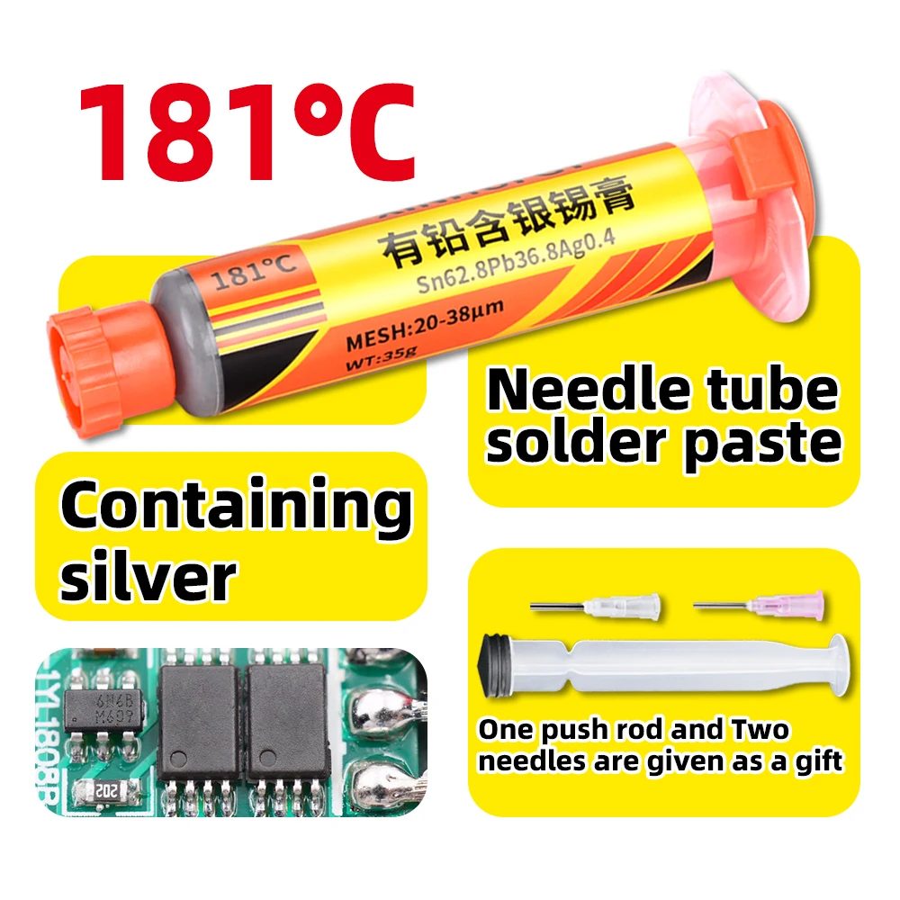 Bleihaltige und 181-Grad-silberhaltige Lötpaste zum Spritzlöten, verwendet in SMT (Surface Mount Technology) Chips.