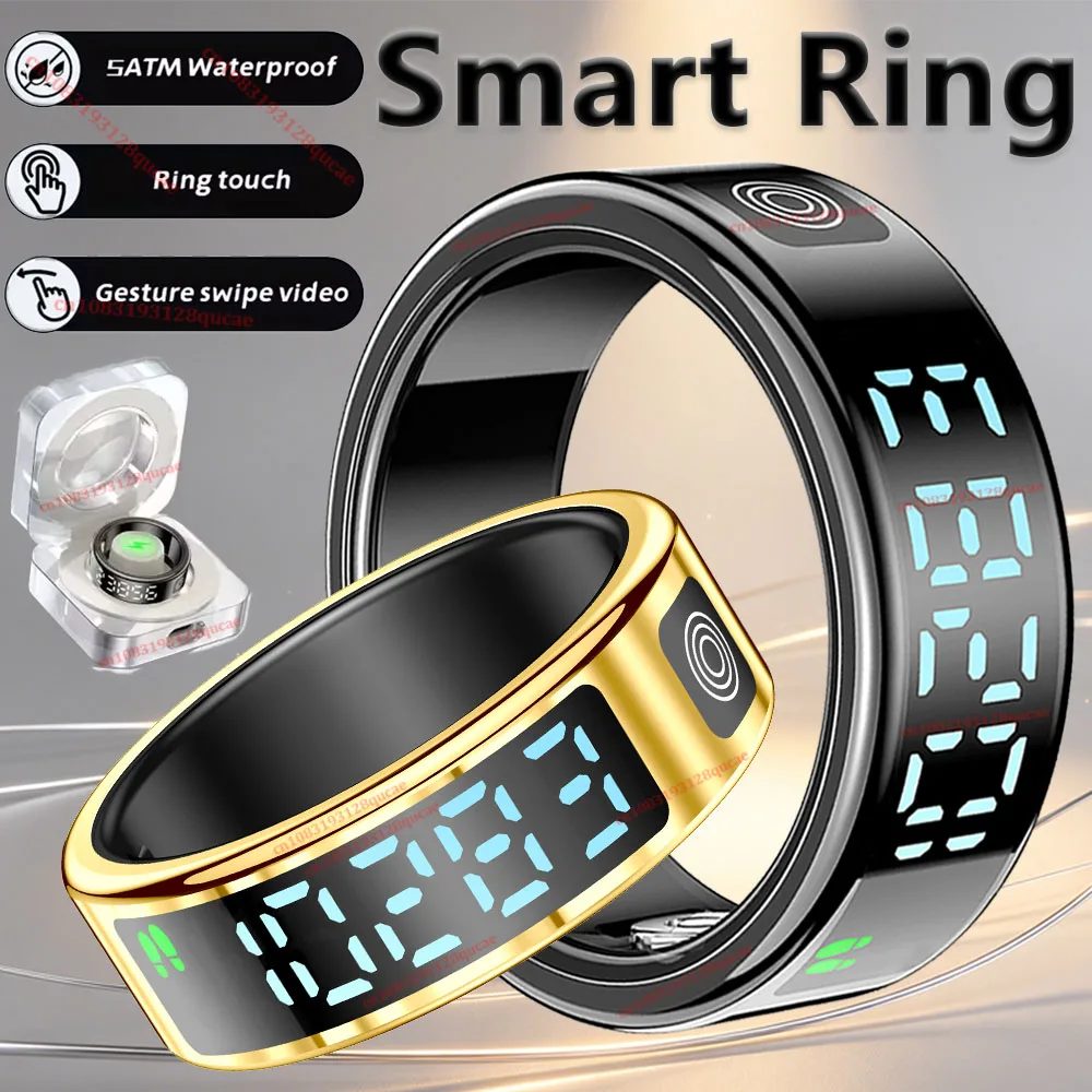 2026 R12 Smart Ring mit Display und Touch-Funktion, kabelloses Laden, Gesundheitsmanager, 5ATM wasserdicht für Herren und Damen, Smartring Neu