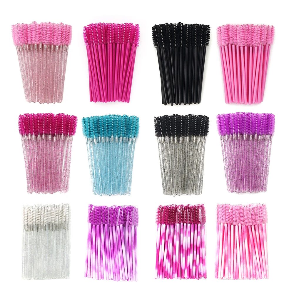ANNAFRIS 50Pcs Einweg Wimpern Pinsel Weichen Kopf Kristall Augenbraue Pinsel Lash Verlängerung Pinsel Mascara Zauberstab Make-Up-Tool