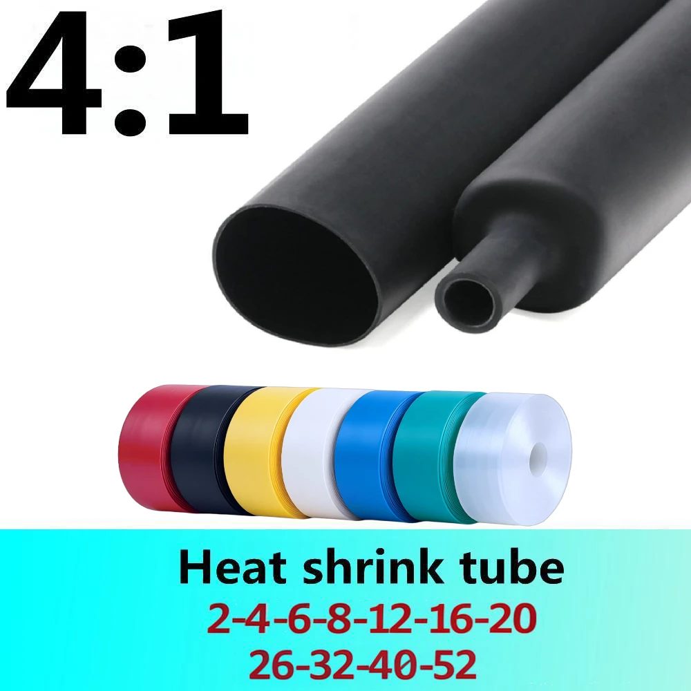 4:1 Schrumpfschlauch mit Kleber, 1 m/2 m/5 m, 7 Farben, 2 mm?52 mm, doppelwandig verdickt, Polyolefin-Kleberdraht und Kabelschlauch
