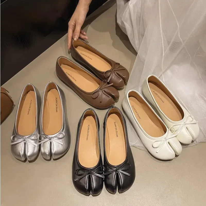 Sommerliche Damen-Slipper mit Schleife, flache Tabi-Ninja-Schuhe, Pig-Toe-Slipper, Lazy Person Horse Hoof Shoes, Damen-Split-Toe-Mokassins, Loafer