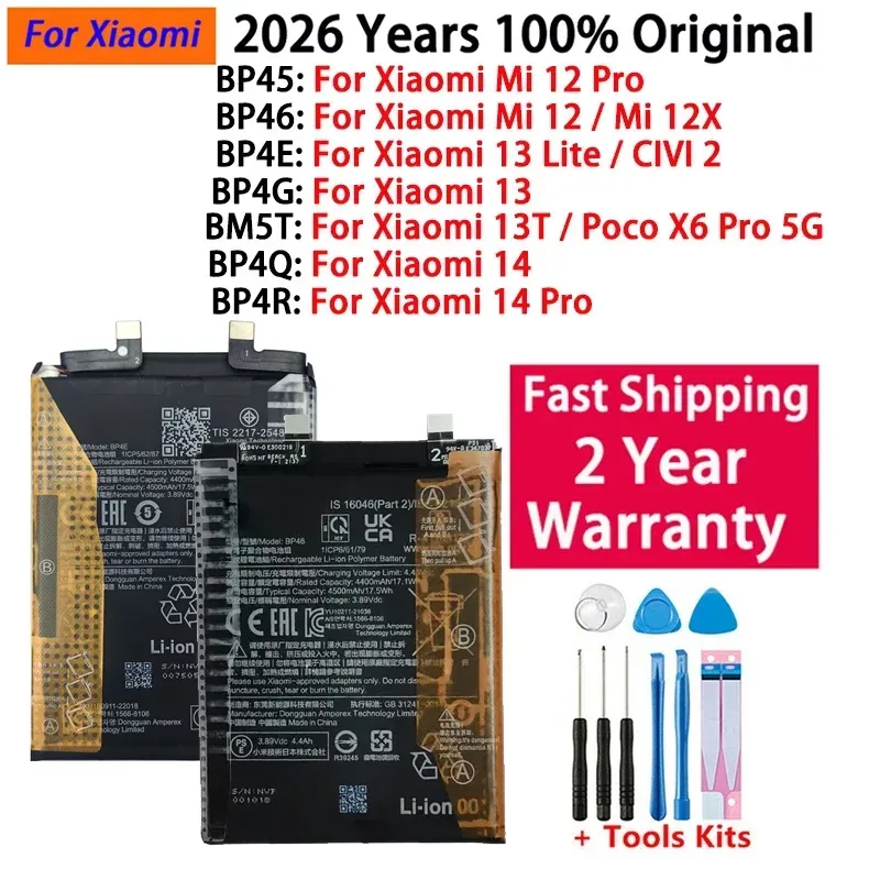 100% Original Batterie Für Xiaomi Mi CIVI 2 Poco X6 Pro 12X12 12S 13 13T 14 Lite Pro batterie BP4G BM5T BP45 BP46 BP4E BP4Q BP4R