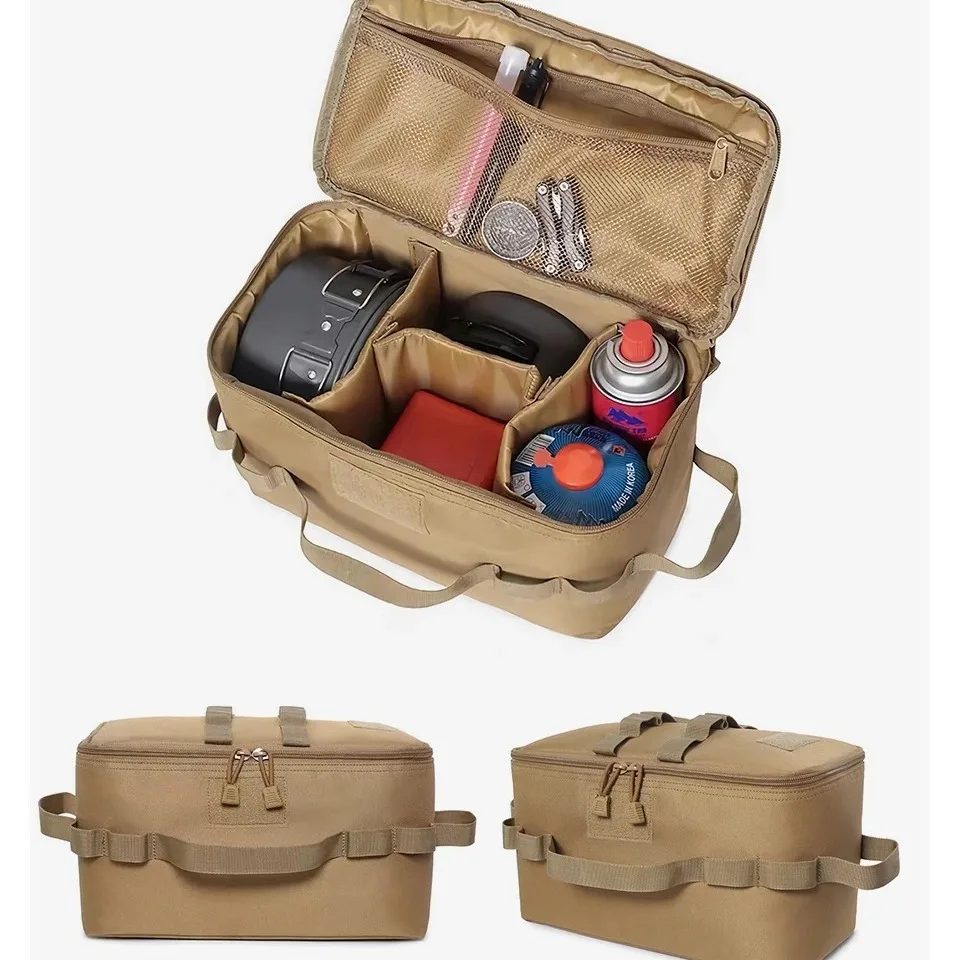 Outdoor-Camping-Aufbewahrungstasche mit großem Fassungsvermögen ? Werkzeugtasche mit Erdnägeln und Picknick-Kochgeschirr-Utensilien-Set, Gaskanister-Organizer