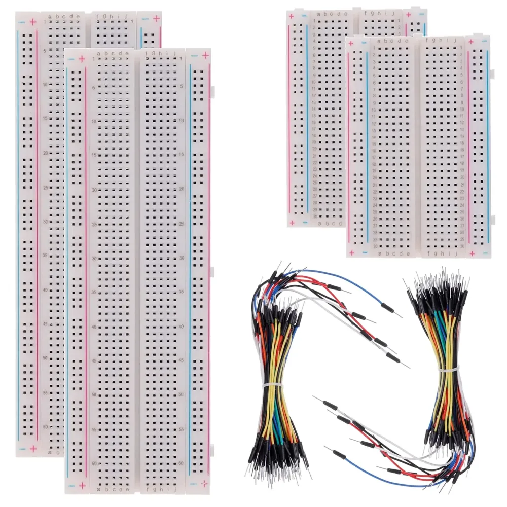 4 Stück 830-Punkt-Steckplatinen & 400-Punkt-Steckplatinen & 126 Stück Flexible Steckplatinen-Verbindungskabel MB-102 Kabelboard Dupont-Draht für Arduino-Kit