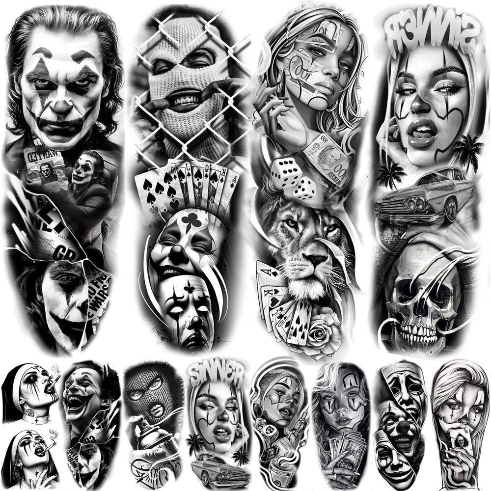 1 Blatt voller Arm Räuber Gangster temporäre Tattoos für Männer Frauen wasserdichte Tattoo Ärmel realistische Bad Guy gefälschte Tattoos Aufkleber