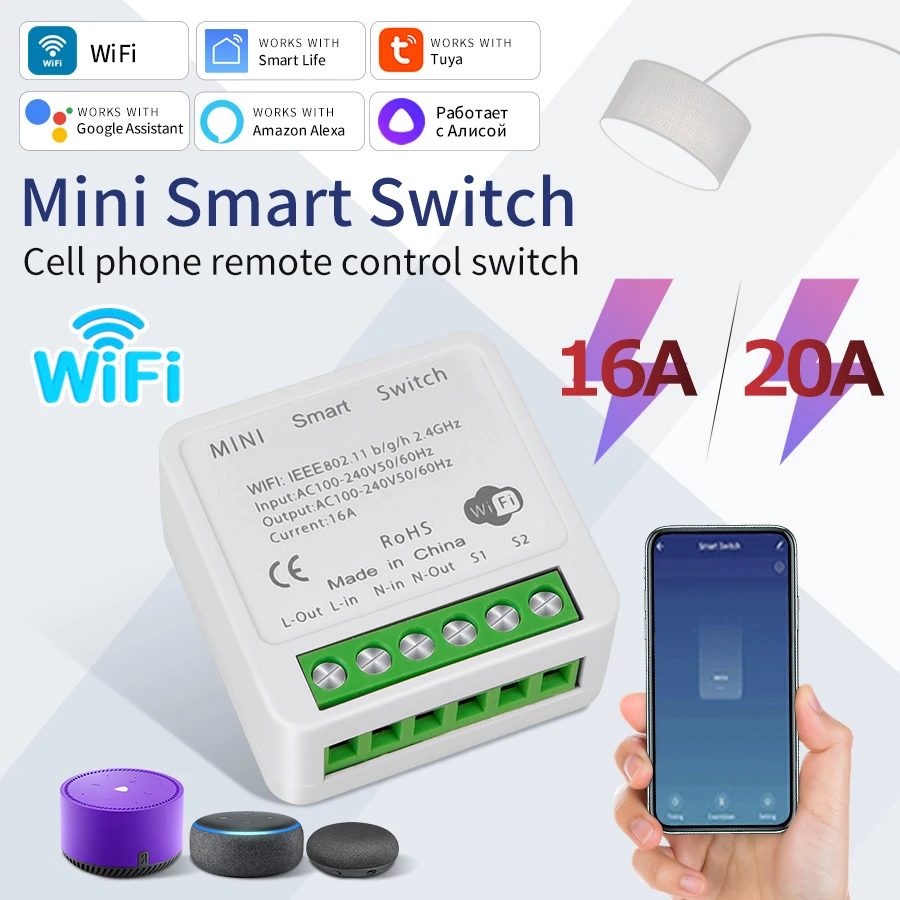 16A 20A Tuya WiFi Smart Switch 2-Wege-Steuerung Mini Smart Breaker Arbeit mit Smart Life Alexa Google Home Alice