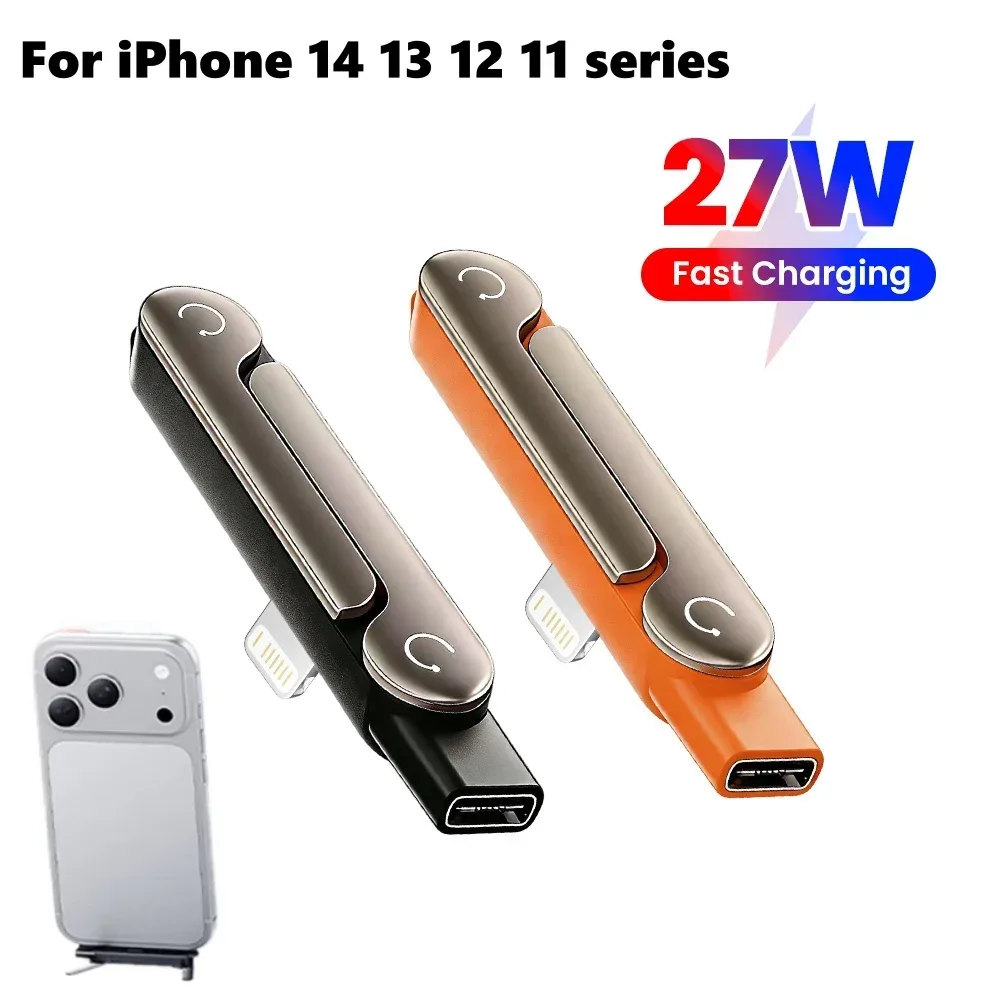 27W Lightning-Telefonladehalterungsadapter mit klappbarem Halter, Lightning-Stecker auf Typ-C-Buchse, Konverter für iPhone 14, 13, 12, 11