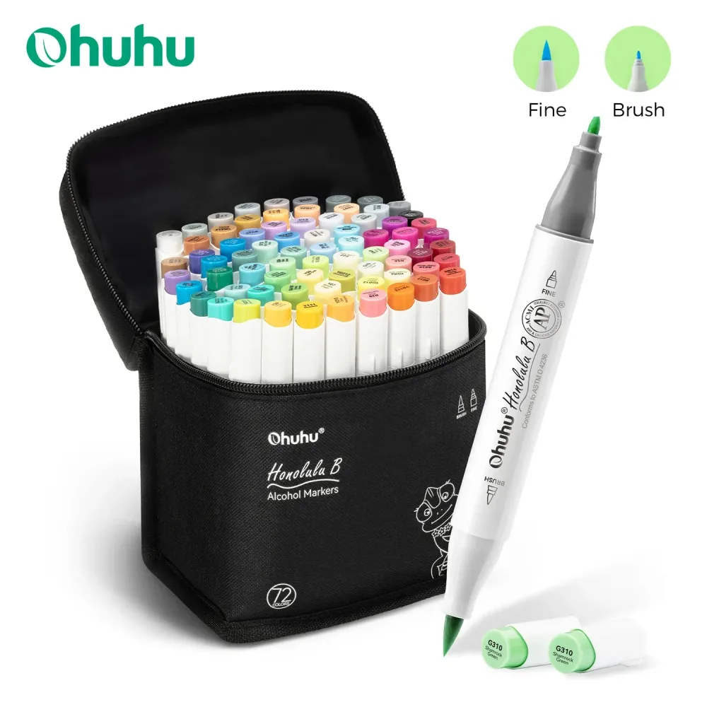 Ohuhu Honolulu B Marker Pen Set Farbmarker Alkohol Kunstmarker Nachfüllbar Dual Tips Skizzieren Zeichnen Manga Schulbedarf