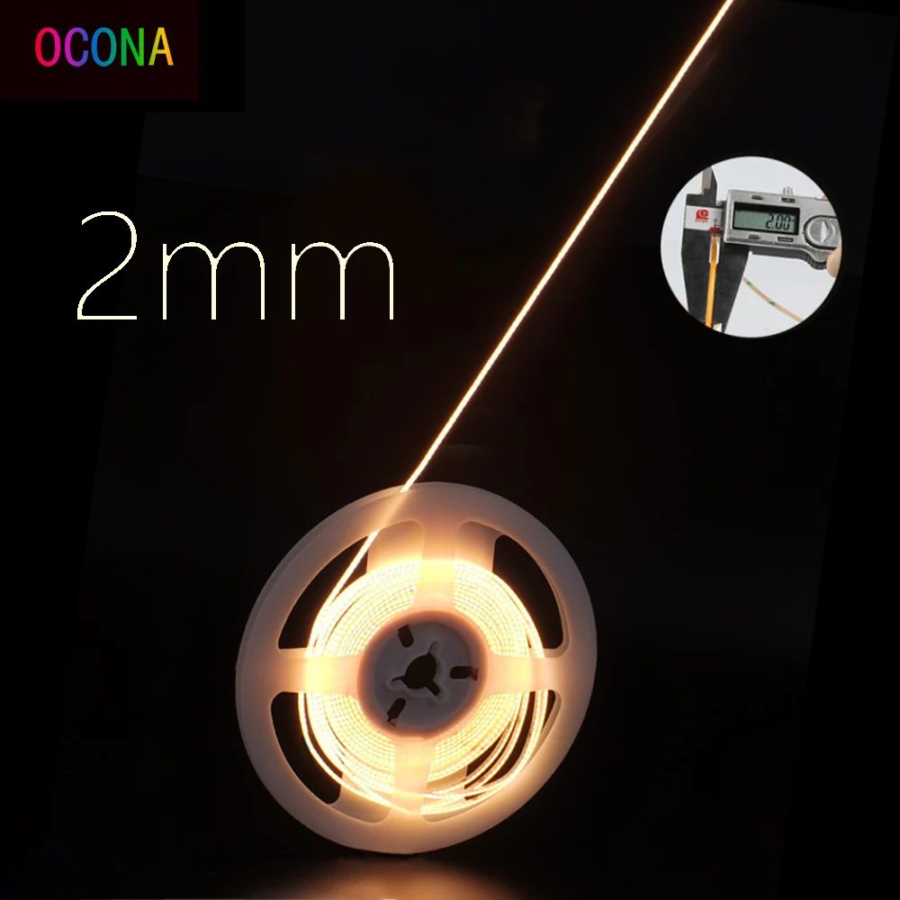 Ultimatives dünnes 2 mm COB-LED-Streifenlicht für DIY-Handwerk, Schrank, Regal, 12 V, Filament, warm, kühles Weiß, flexibles lineares Band, Lichterleiste