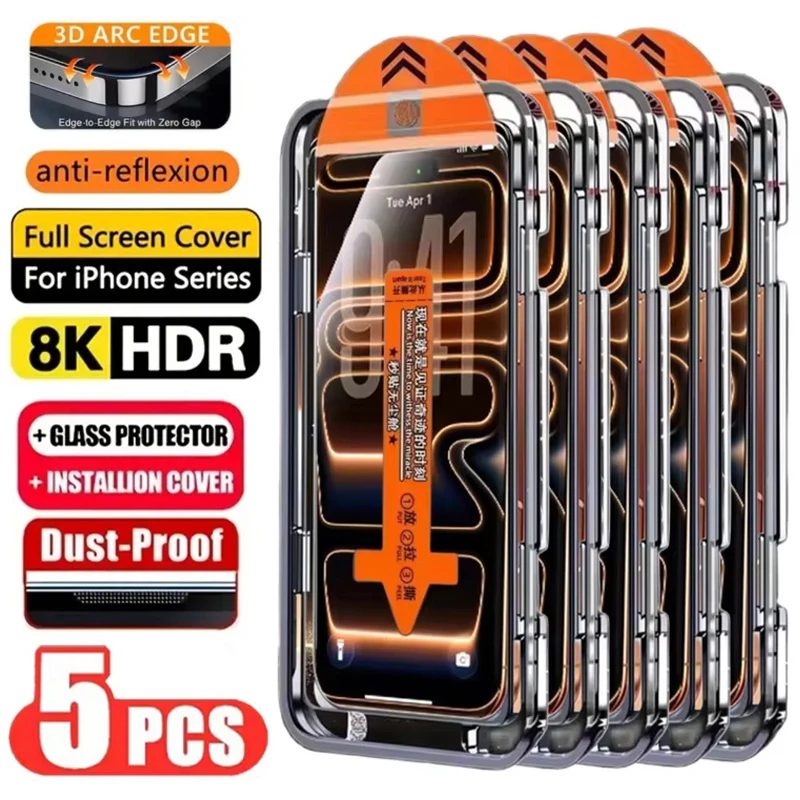 5 Stück Einfach zu Installierende HD-Displayschutzfolie für iPhone 17 16 13 Pro Max 11 15 14 16e 12 Mini XR X Xs 7 8 Plus Air Gehärtetes Glas