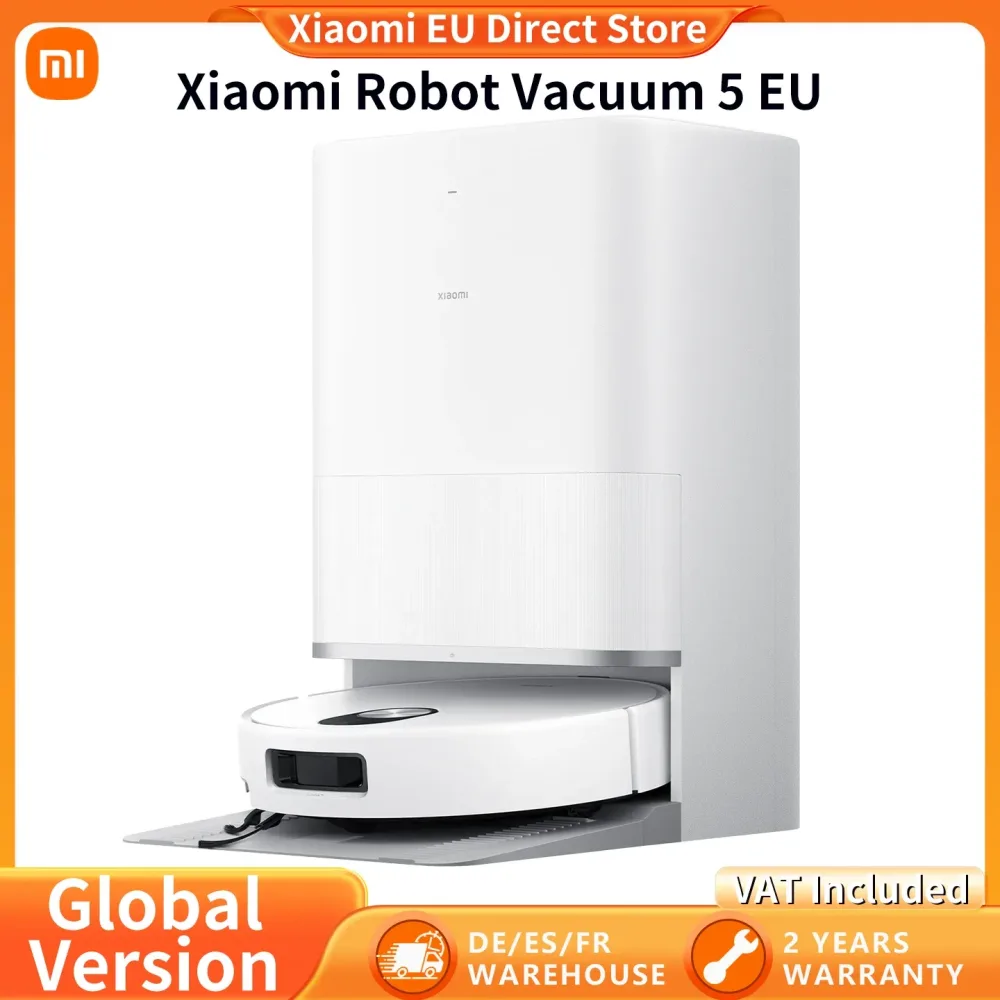 Globale Version Xiaomi Robot Vacuum 5 (X20+ Upgrade) mit intelligenter Sprachsteuerung, App-Steuerung, 20000Pa stärkster Xiaomi-Saugkraft, intelligentem Reinigungspfad, erweiterbarem Doppelroboterarm