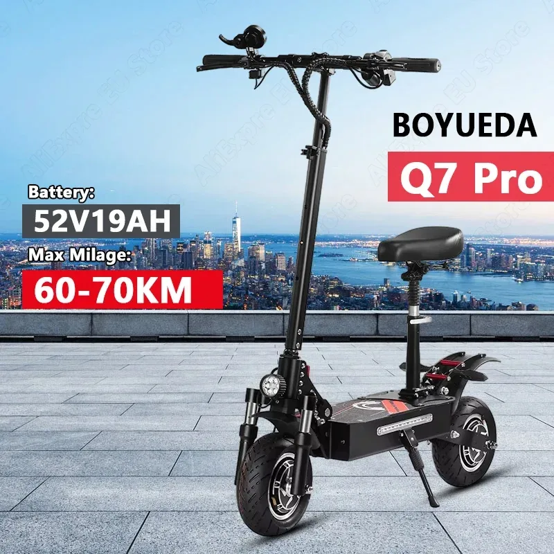 Boyueda Q7Pro Elektroroller für Erwachsene mit zwei Motoren und einem 52V 19Ah Akku, mit leisen 10-Zoll-Reifen ? ideal für den täglichen Wegverkehr.