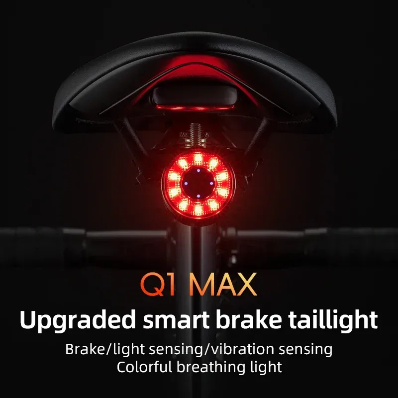 ROCKBROS Smart Fahrrad Rücklicht Typ-C Lade Auto Bremse Sensing LED Rücklicht Aluminium Legierung Fahrrad Lampe Zubehör Q1MAX