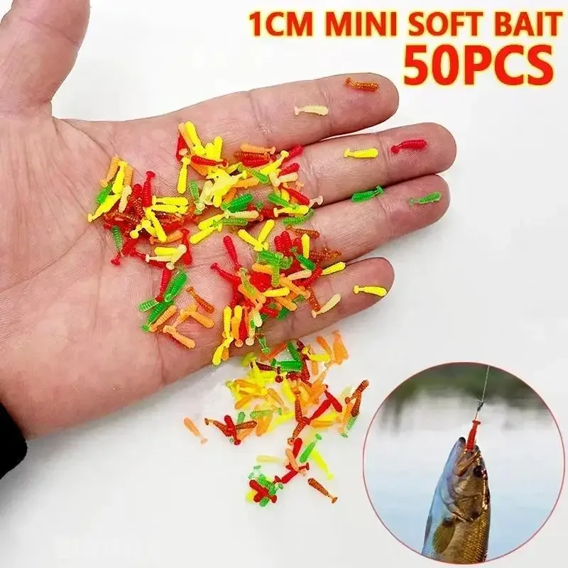50 Stück 1cm Mini Silikon Angelköder Künstlicher Silikon-Weichköder Fluoreszierender Wurmköder Künstlicher Wobbler Karpfen-Angelköder