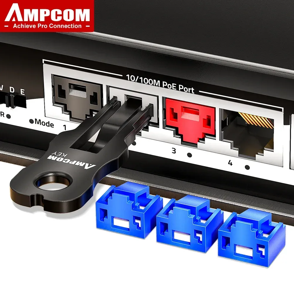AMPCOM RJ45-Einsatzschloss mit Schlüssel, staubdichter Netzwerkstecker mit physischer Anti-Datenlecksicherung für Switch, Router, Rechenzentrum
