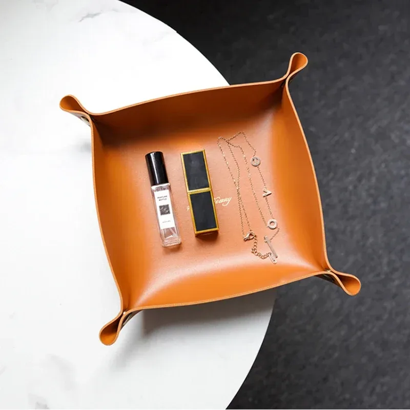 Nordic Stil Leder Ablage Desktop-Organizer Für Schlüssel Schmuck Kosmetische Lagerung Box Klapp Organizer Hause Dekoration