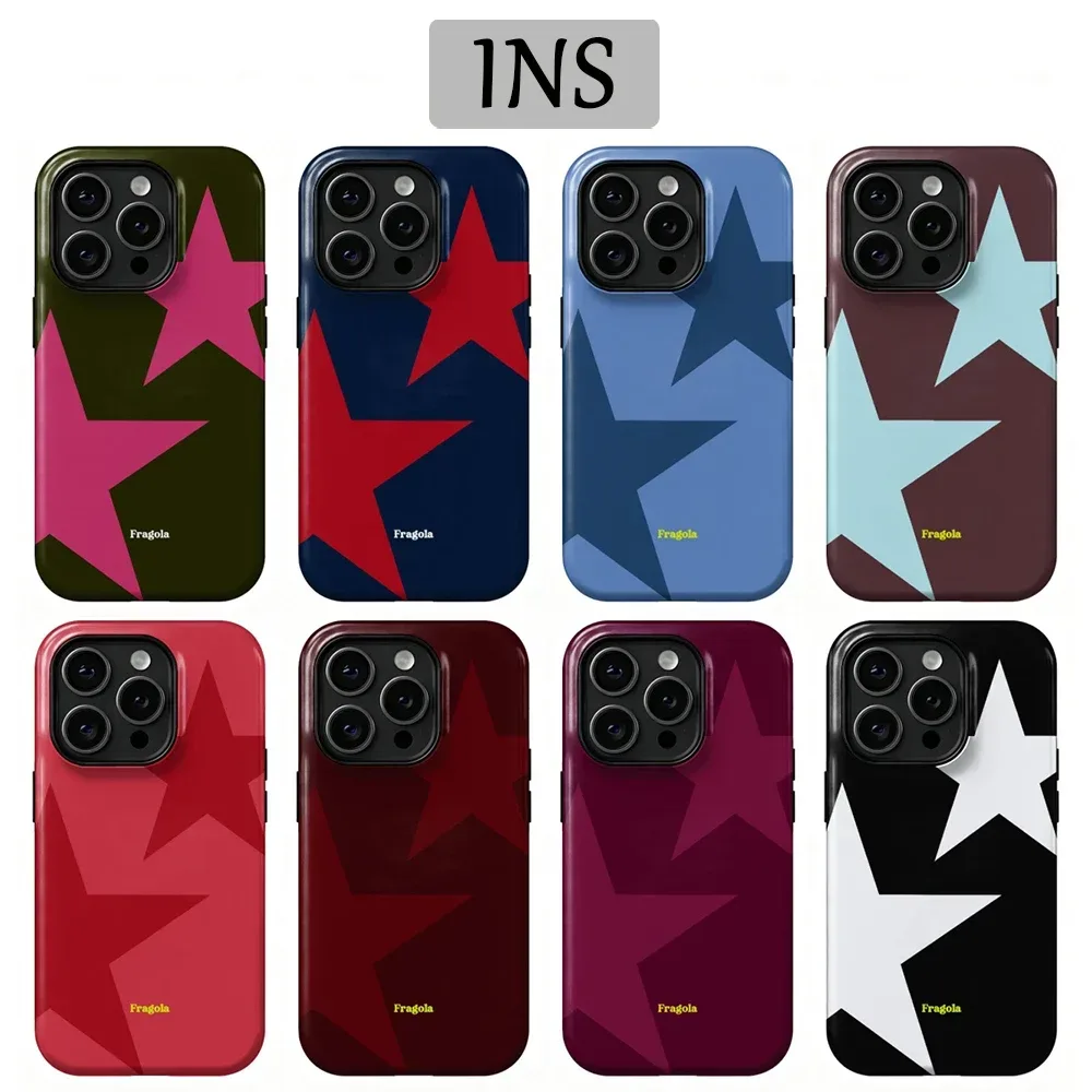 Fragola Stars Handyhülle für iPhone 17 16e 16 15 14 13 12 11 X XS XR XSMAX 7 8 Air Pro Max Plus Luxuriöse Doppelschicht-Rückabdeckung