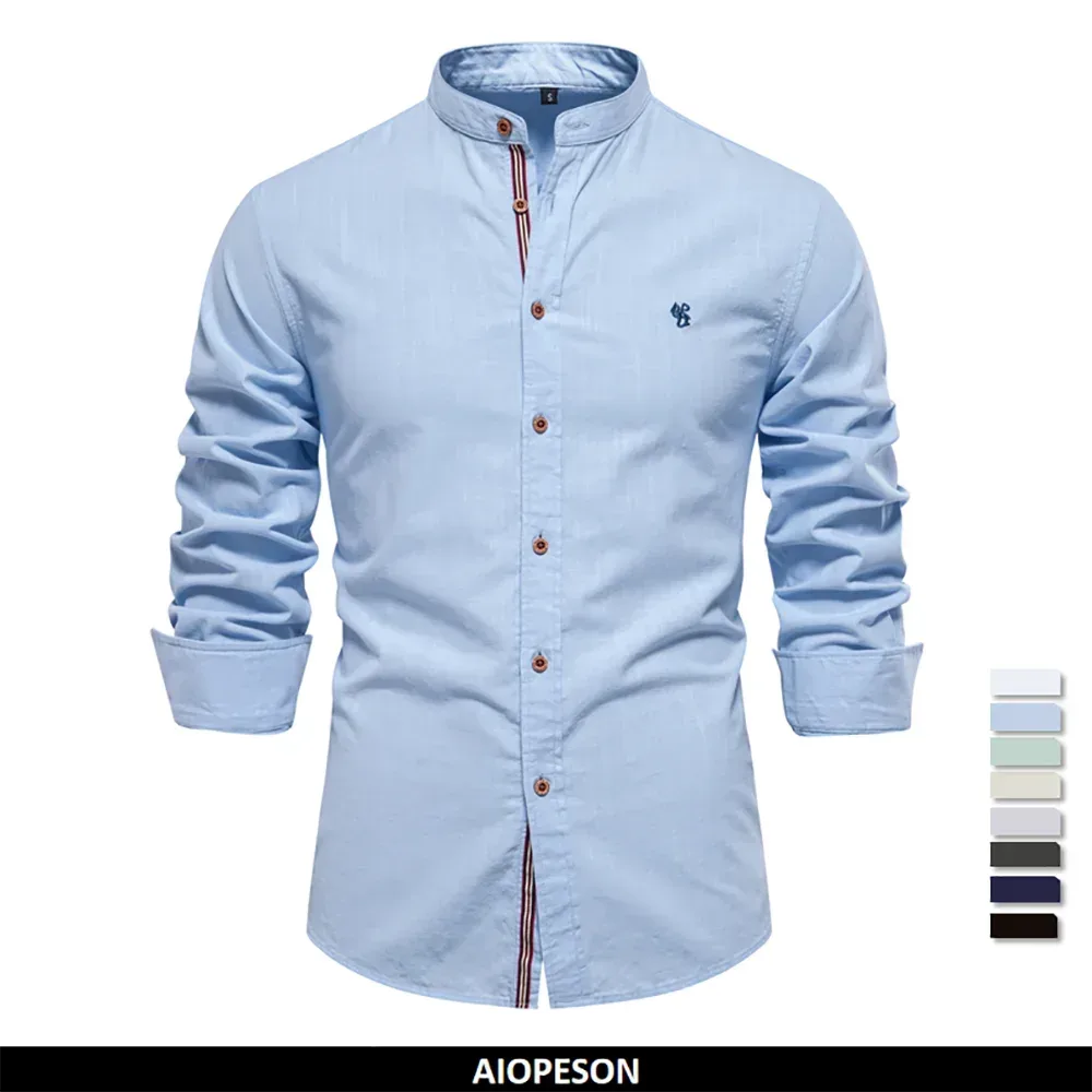 AIOPESON 100% Baumwolle Sozialen Hemd Männer Einfarbig Langarm Hohe Qualität Marke Hemd für Männer Frühling Stehen Casual männer Shirts